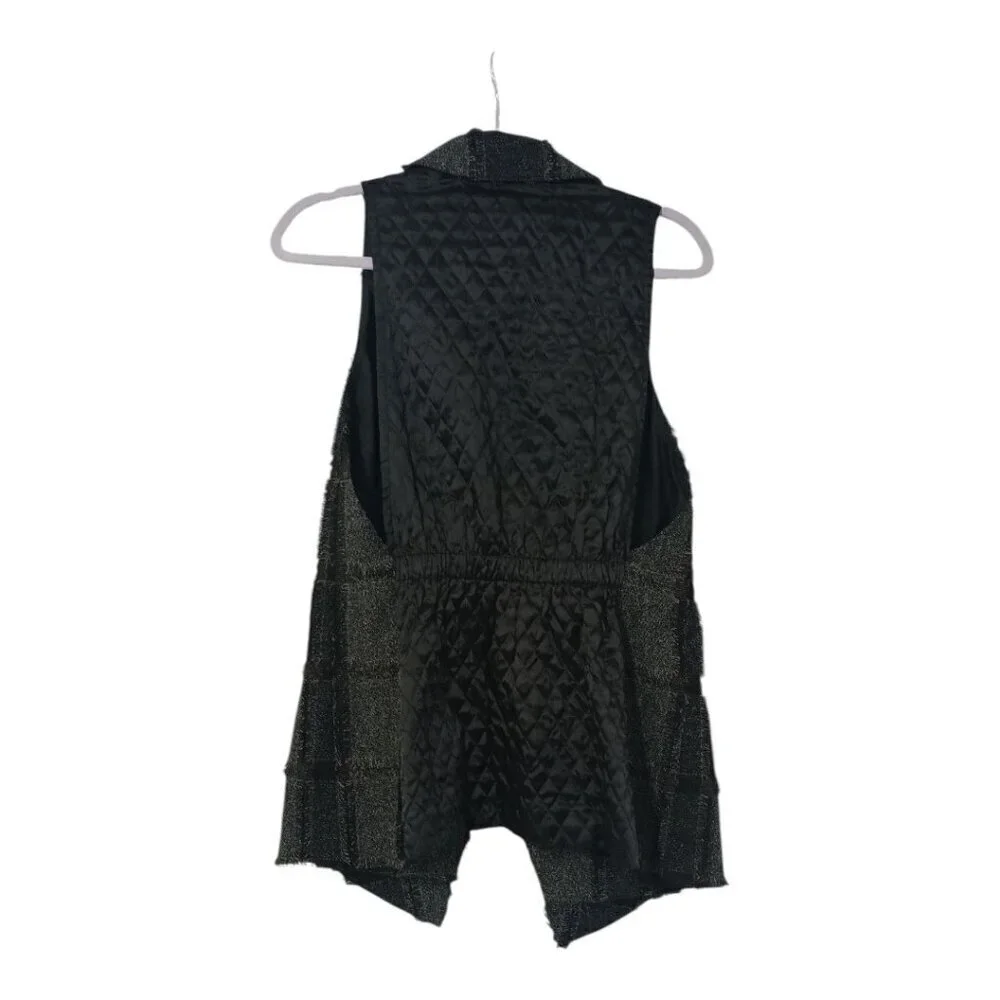 Nanette Lepore Open Front Plaid Shabby Chic Hobo Vest With Pockets Size 4 Gray